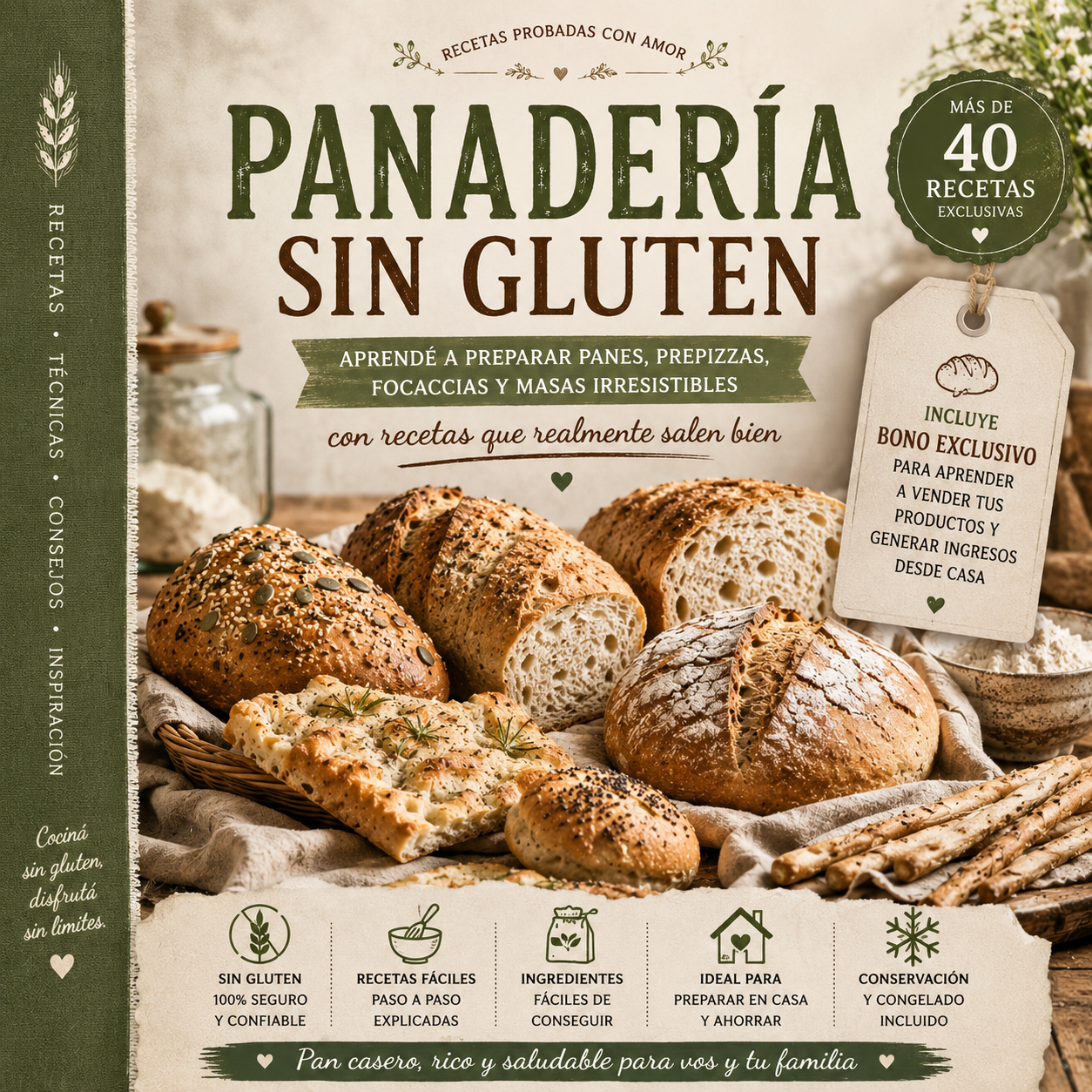 Panadería SIN GLUTEN + 40 recetas + bono emprende desde casa